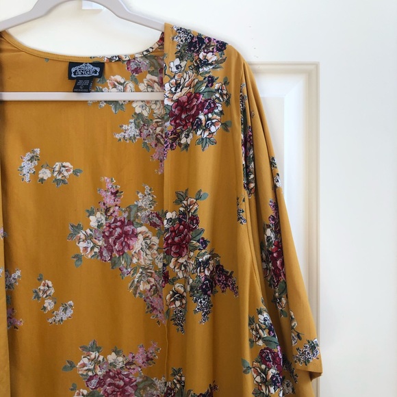 Angie Tops - Angie mustard yellow floral long kimono